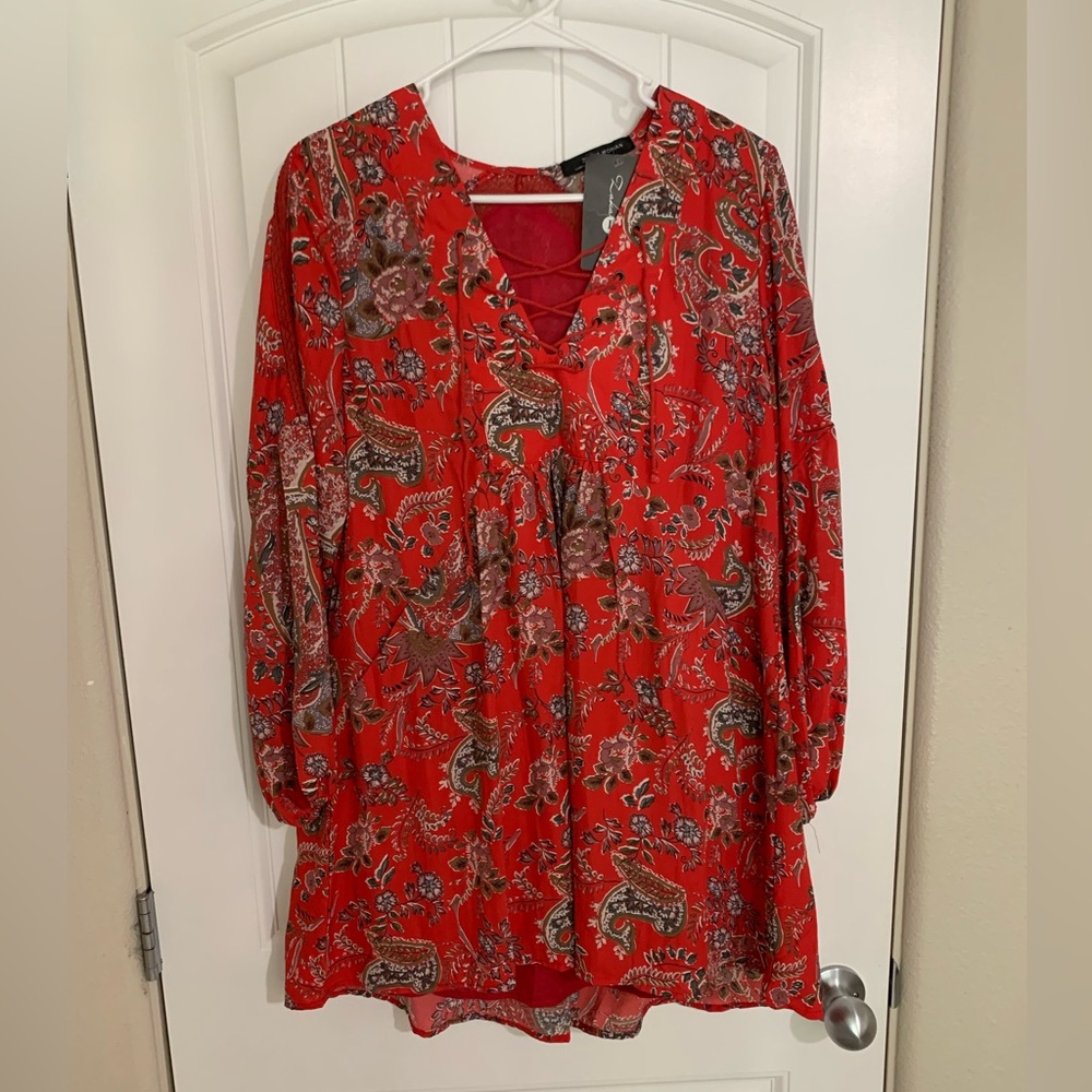 Zaka Woman’s Floral Printed Tunic Mini Dress Sz L